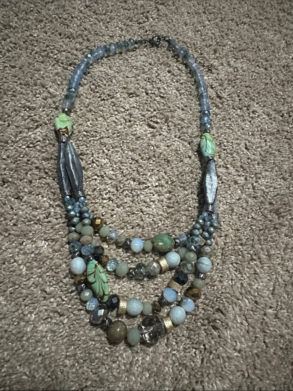 Beaded Multi-Strand Statement Necklace in Aqua and Sage